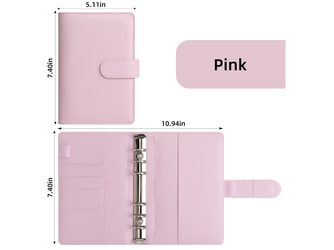A6 Pu Leather Binder Cover For Home Planner Notebook, Macaron Pink