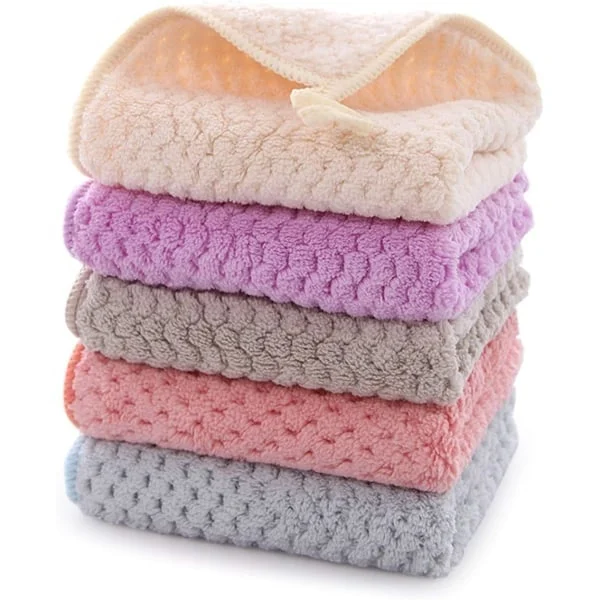 Pacote com 5 Toalhas Pequenas de Cozinha, de Lã Coral, de Pendurar, Secagem Rápida, Superabsorventes, com Presilha para Cinto AQUAFORGE