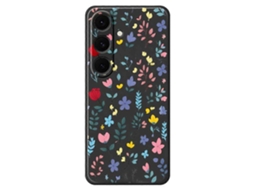 Capa Tkdaddy Para Samsung Galaxy S25 Com Estampa De Galhos De Flores Coloridas E Bordas Retas Em Tpu, Preta