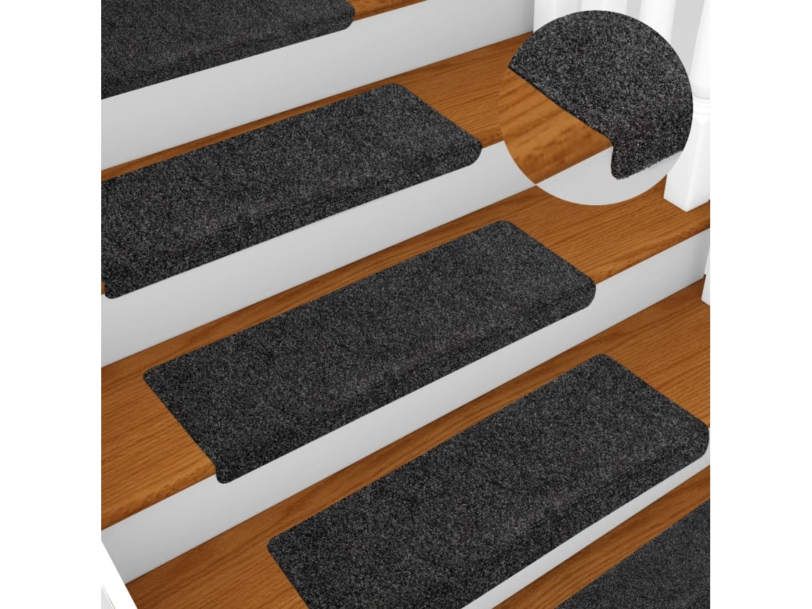 Vidaxl Tapetes De Escada Autoadesivos 10 Peças 65x21x4 Cm Cinzento Escuro Com Borda Retangular