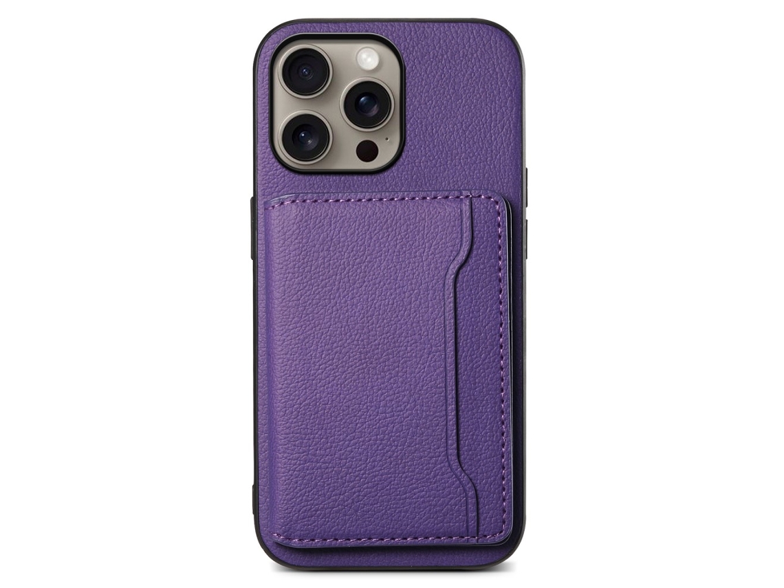 Capa Em Tpu Pele Pu Com Suporte E Porta Cartões Para Apple Iphone 16 Pro Max - Roxo