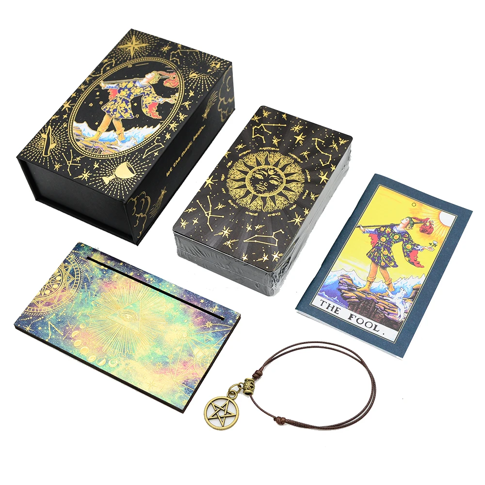 Cartas De Tarô Com Sol Em Folha De Ouro E Preto, 7x12cm, Inglês, À Prova D'água, Cartas De Baralho