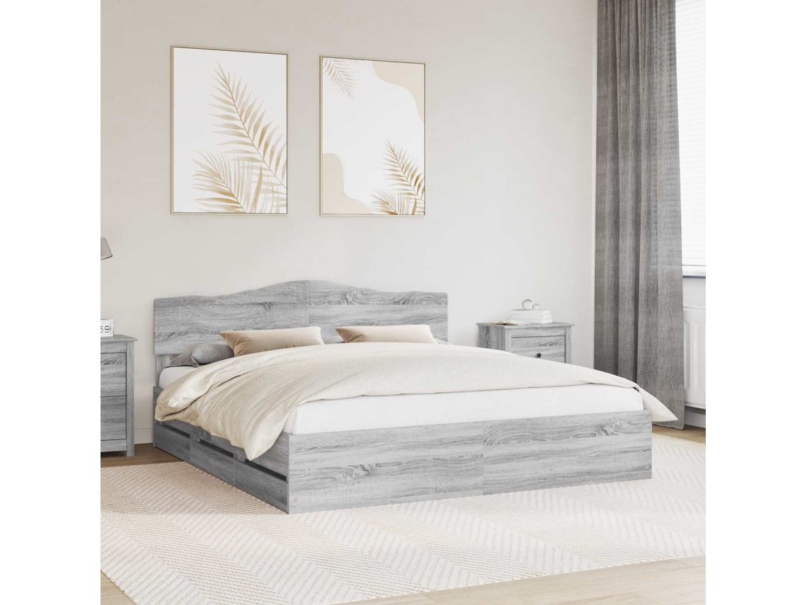 Vidaxl Estrutura Da Cama Com Gaveta Cinza Sonoma 200 X 200 Cm