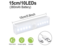 Lurelia Luz Led Para Armário, 10 Leds, 15 Cm, Sensor De Movimento, Usb Recarregável, Brilho Regulável Para Roupeiro, Escadas, Cozinha