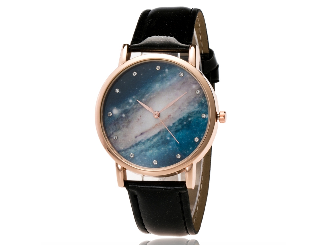 Relógio de Casal com Pulseira Pu Padrão Celeste Dial Redondo Quartzo Zhoulianfa