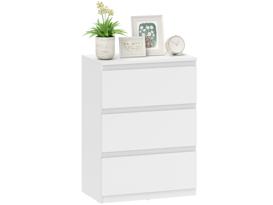 Cômoda com 3 Gavetas, Móvel Moderno para Arrumação no Quarto, Branca.