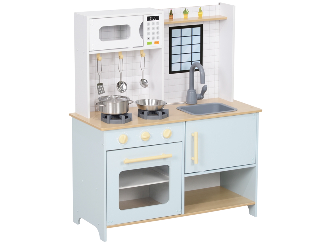 Cozinha de brinquedo, fogão e armários, aço, madeira, 72x33x85,2cm, azul/branco | S/MARCA