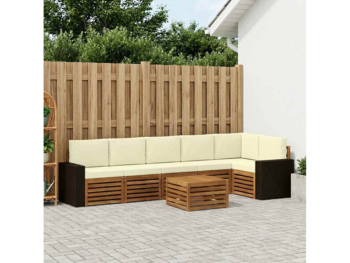 Vidaxl Conjunto De Sofá Sectional Com Almofada 7 Pcs Natural E Creme