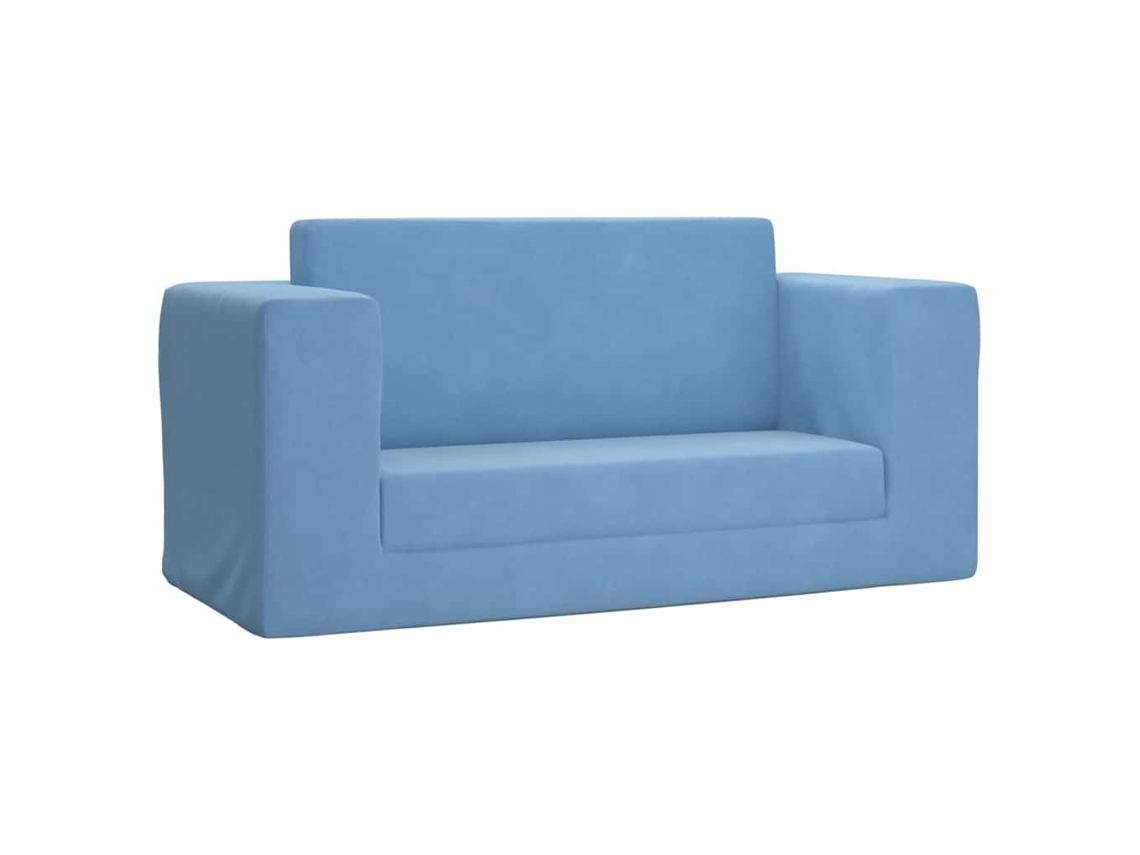 vidaXL Sofá-cama infantil de 2 lugares pelúcia macia azul