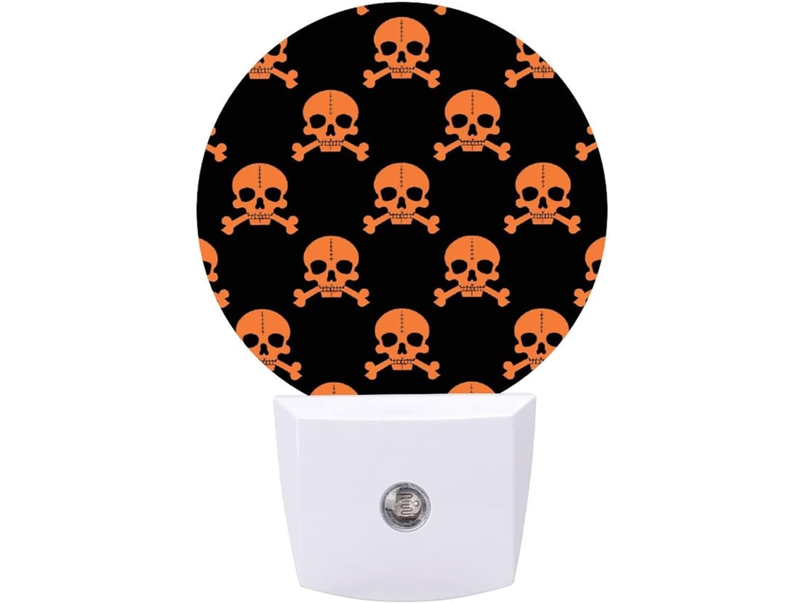 Luminárias Noturnas De Parede Com Plugue, Padrão De Caveira Repetido, Luzes Noturnas De Led Com Sensor Luz, Luz Branca