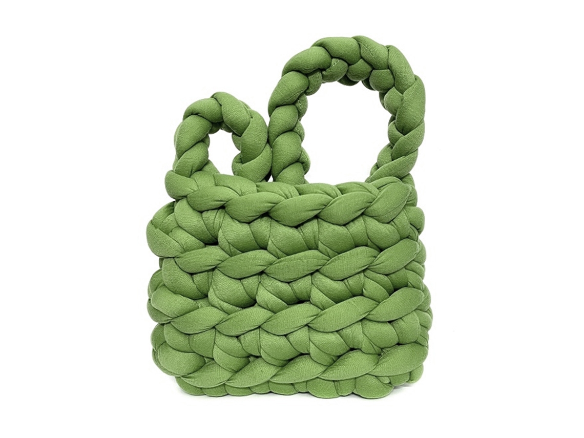 Bolsa Tote de Lã Tecida À Mão Exquisita Elegante para Vida Diária Verde