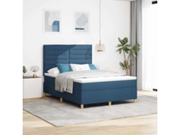 Vidaxl Cama Box Com Colchão Com Cabeceira Azul 140 X 200 Cm Tecido