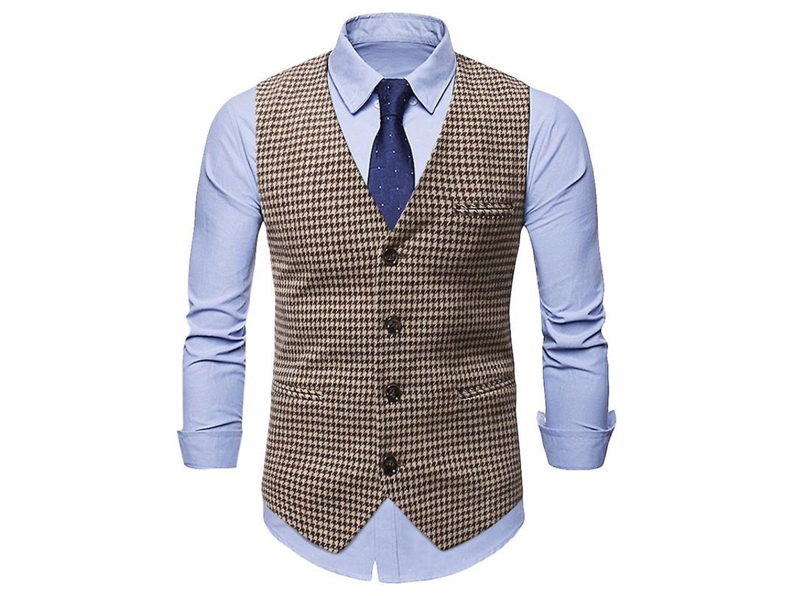Colete single breasted de xadrez Fasst Mystdiy, casual, empresarial, S/MARCA