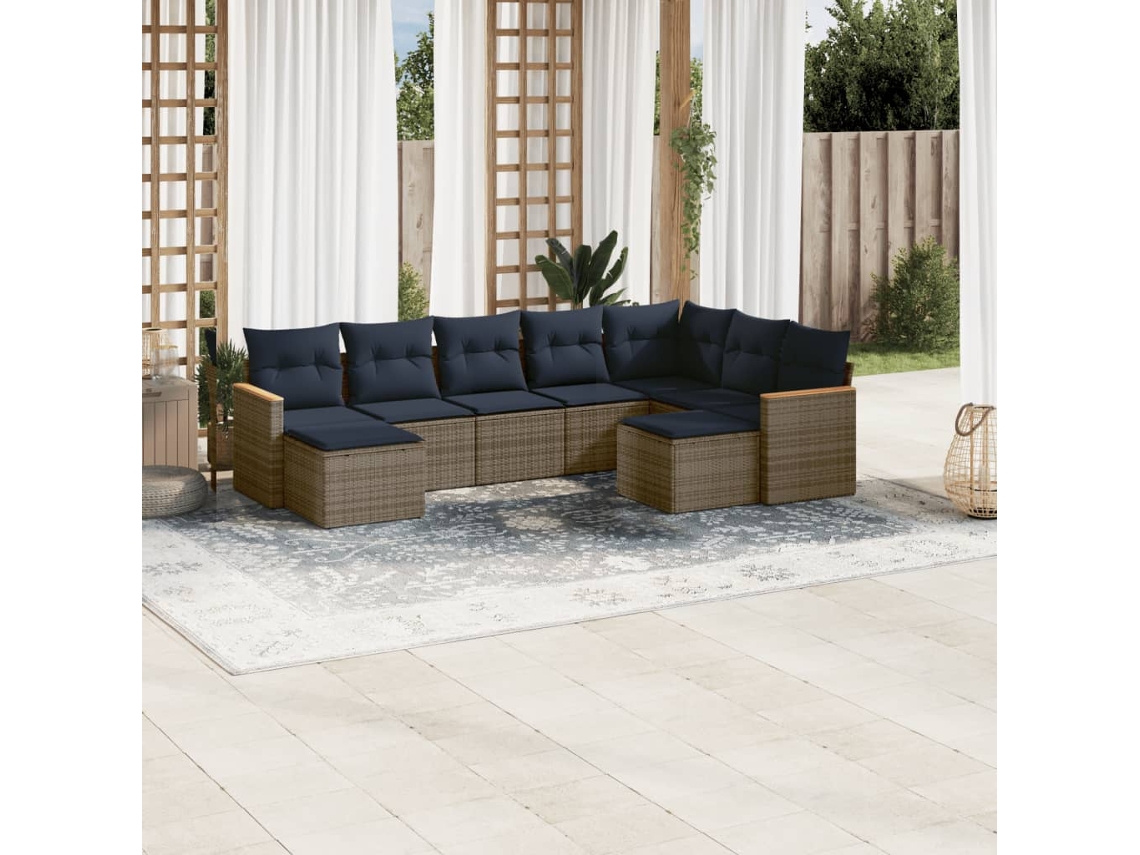 Vidaxl Conjunto De Sofá De Jardim De 9 Peças Com Almofadas Em Rattan Sintético Cinza