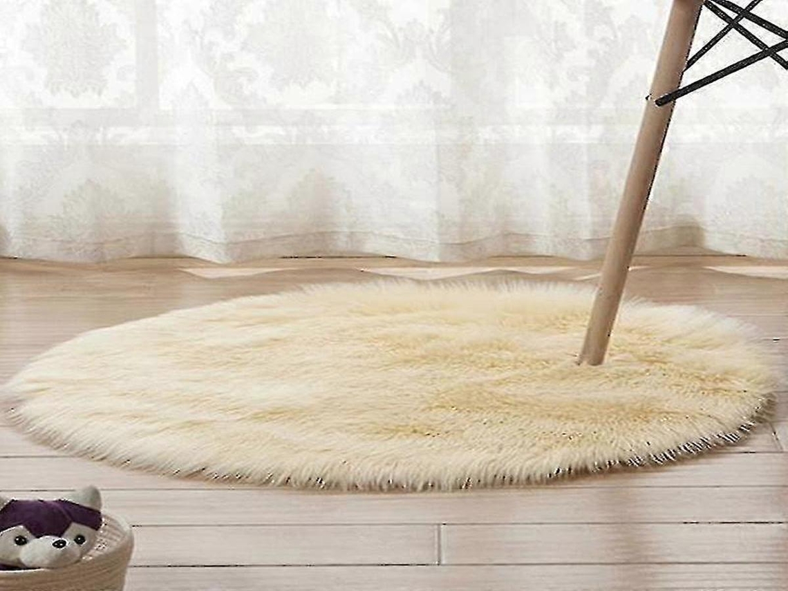 Lurelia Tapete Redondo Infantil Lavável Macio Fofo Fibra Acrílica Lã Artificial Bege Sala Quarto R106