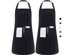 Delantal Ajustável De Cozinha Com 2 Bolsos, Resistente A Rugas, Lavável À Máquina, 2 Peças