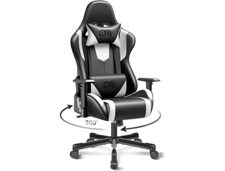 Cadeira de Jogo Ergonómica Cadeira de Jogo de Couro Pu Estilo Corrida Cadeira de Jogador Giratória com Encosto Ajustável com Suporte Lombar KERDOM