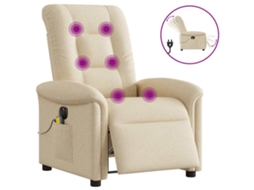 Vidaxl Poltrona De Massagens Reclinável Elétrica Tecido Creme