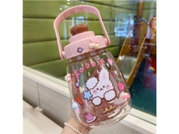 Garrafa de água Kawaii 2026 com Canudo e adesivos, capacidade de 1,3 l, portátil, livre de BPA, cor rosa.