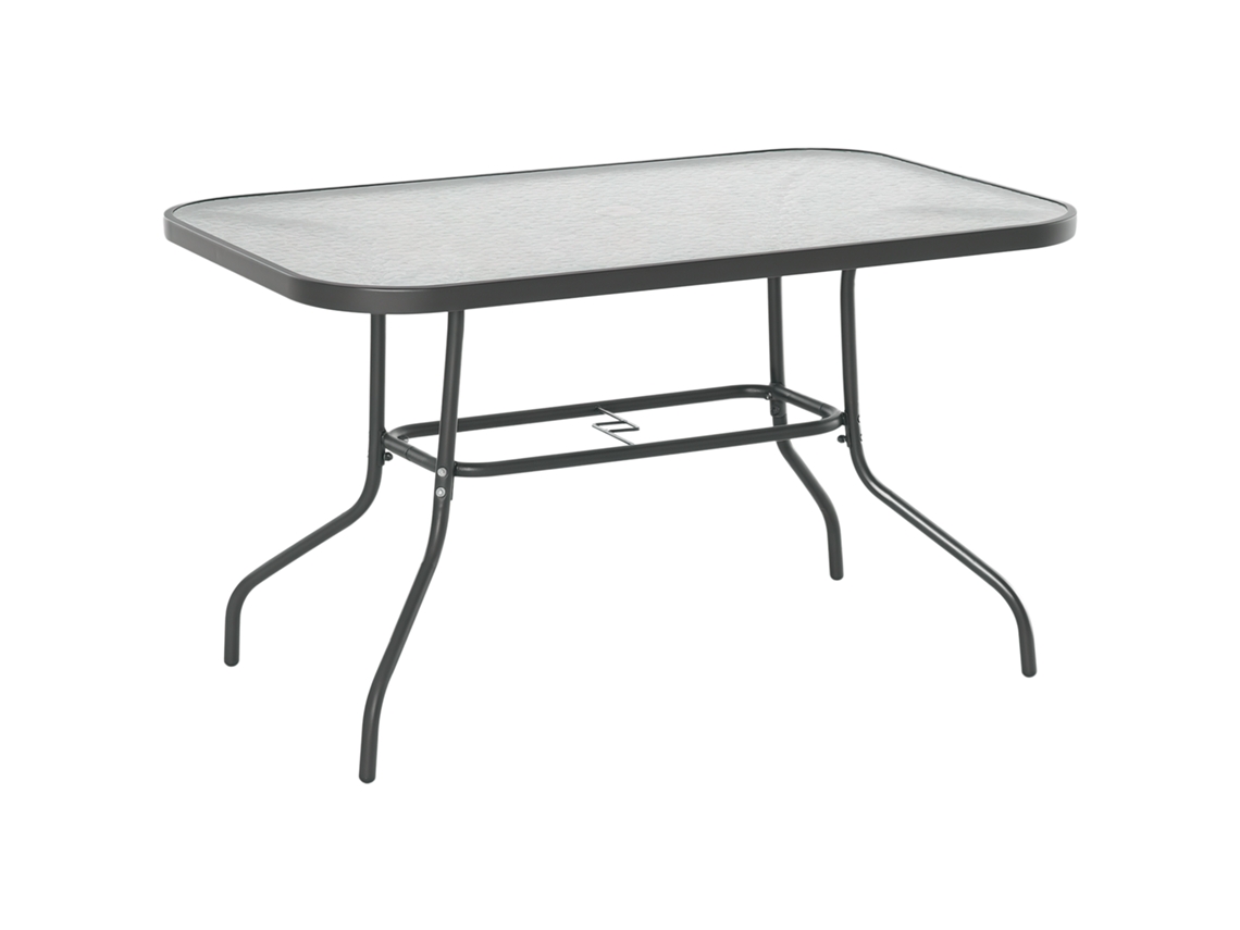 Mesa de Jardim em Metal e Vidro com Furo para Guarda sol 120x80x70cm