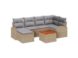 Conjunto 7 Conjunto De Sofá De Jardim Vidaxl Bege Vime Pe (55 X 55 X 37 Cm)