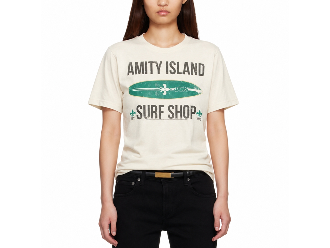 Rockinstone Jaws Movie Surf Shop Solid Natural Adult T-shirt Size:xxl