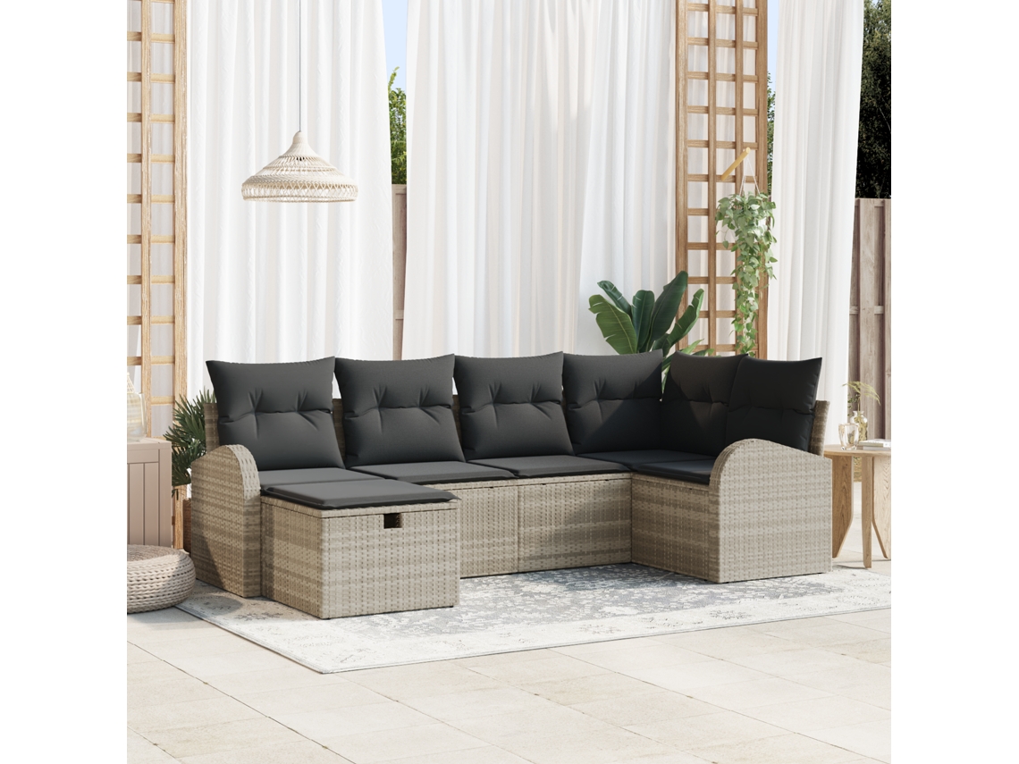 Conjunto 6 Sofá De Jardim Vidaxl Cinzento-claro Vime Pe (234 X 124 X 85 Cm)