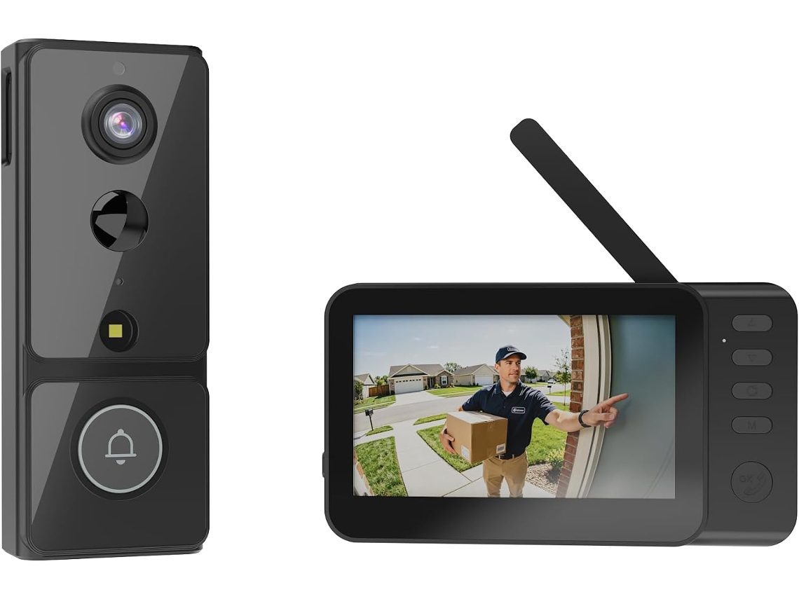 Campainha com Video Sem Fios HALINUIA Ecrã Ips 4.3" Deteção Movimento Pir Visao Noturna 170° Bateria 4000mah Impermeavel Exterior