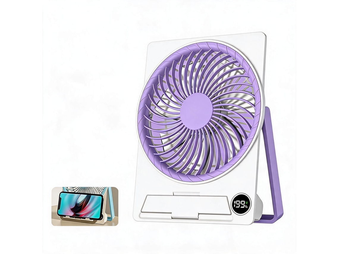 Ventoinha de Mesa Portátil HENTEN HOME recarregável USB, suporte para celular, 6 velocidades