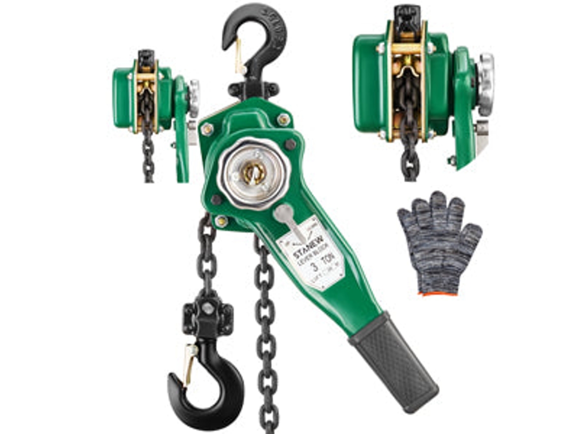 Talha Manual De Alavanca 3t, Altura De Elevação 2,8m, Corrente De Aço Carbono G80, Gancho Giratório 360°
