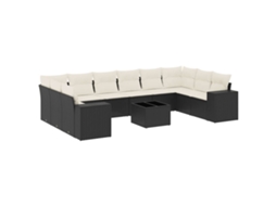 Conjunto de 11 Sofás de Jardim com Almofadões Vime Pe Preto MAISON EXCLUSIVE