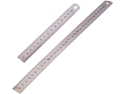 Régua dupla face em aço inoxidável, 2 peças, escala métrica para mesa e decoração escolar, fácil de guardar.