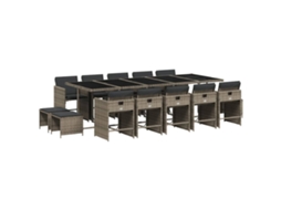 Conjunto de Jantar 15 Pcs para Jardim com Almofadões Vime Pe Cinzento MAISON EXCLUSIVE (15 pcs)