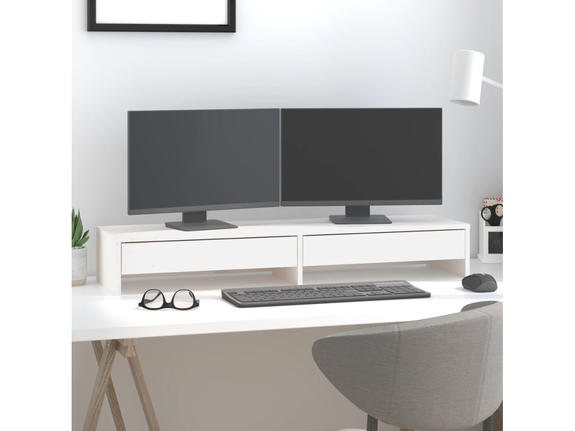 Vidaxl Suporte Para Monitor 100x27x15 Cm Pinho Maciço Branco