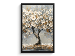 Poster Emoldurado Árvore - Flores - Branco - Natureza - Arte 40x60 Cm