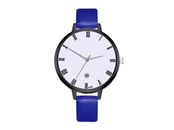 Relógio de Quartzo Feminino Estilo Vintage Simples de Moda Empresarial com Pulseira de Couro Pu Azul