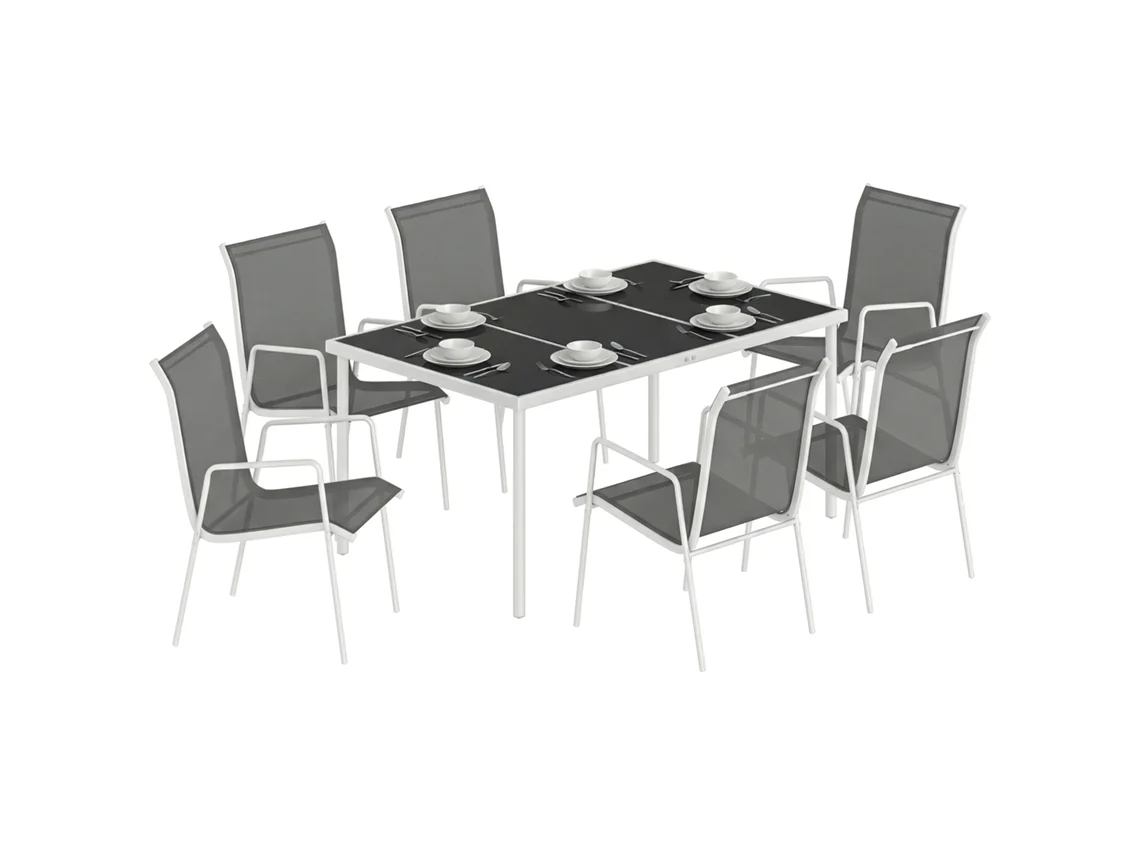 Conjunto de Refeição Exterior Metal e Textilene Cor Cinzento 150x90x72 cm Outsunny