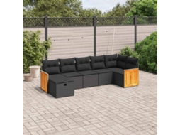 Vidaxl 7 Pcs Conjunto De Sofás P/ Jardim C/ Almofadões Vime Pe Preto