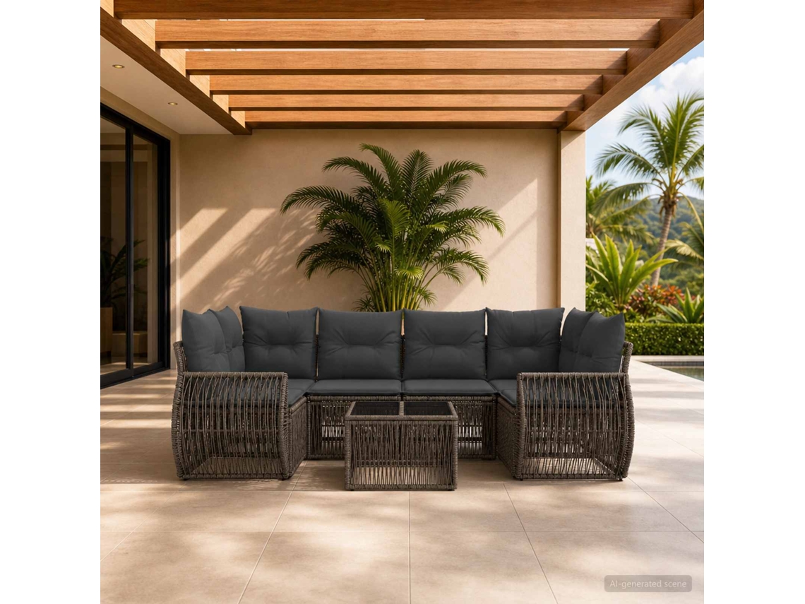 Vidaxl Conjunto De Sofá De Jardim 7 Unid. Cinzento Vime Pe