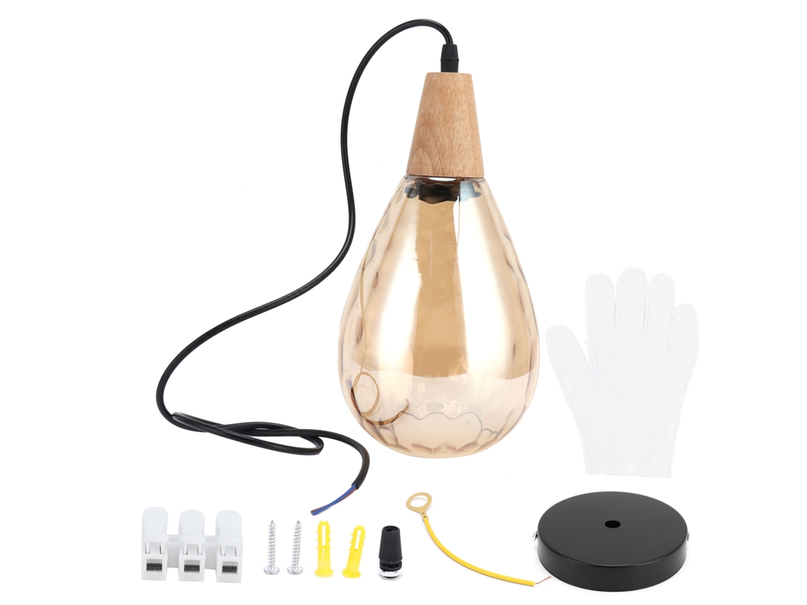 Apoio de lâmpada pendente E27 em vidro e madeira 16cm 220V para sala de estar decor moderno | S/MARCA