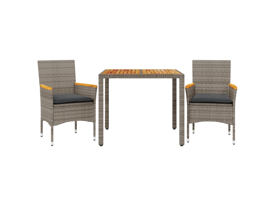 Conjunto de 3 Jantar Jardim com Almofadões Vime Pe/acácia Cinza MAISON EXCLUSIVE