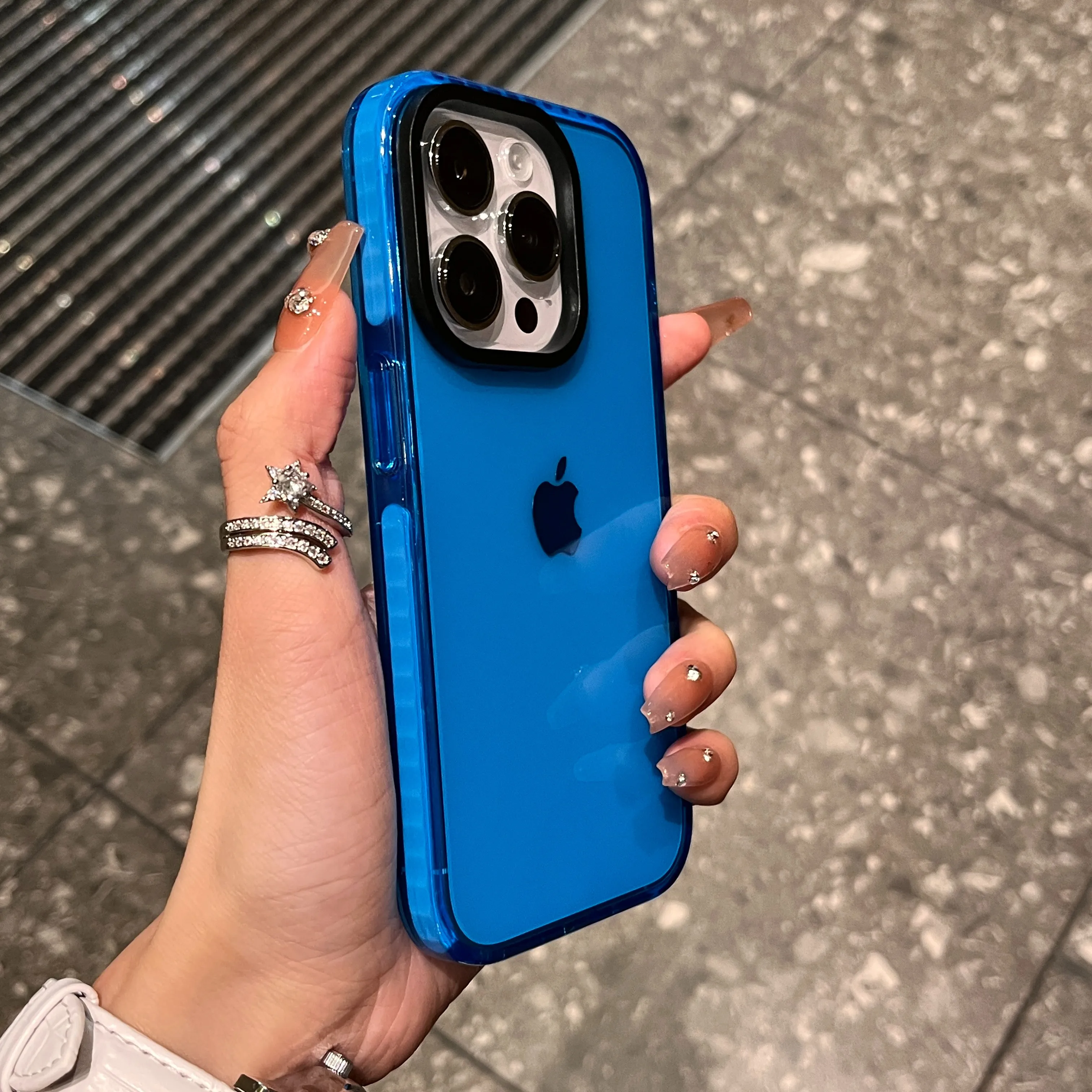 Capa Para Iphone 13 Pro Max (azul) À Prova De Choque Com Moldura Fluorescente Transparente