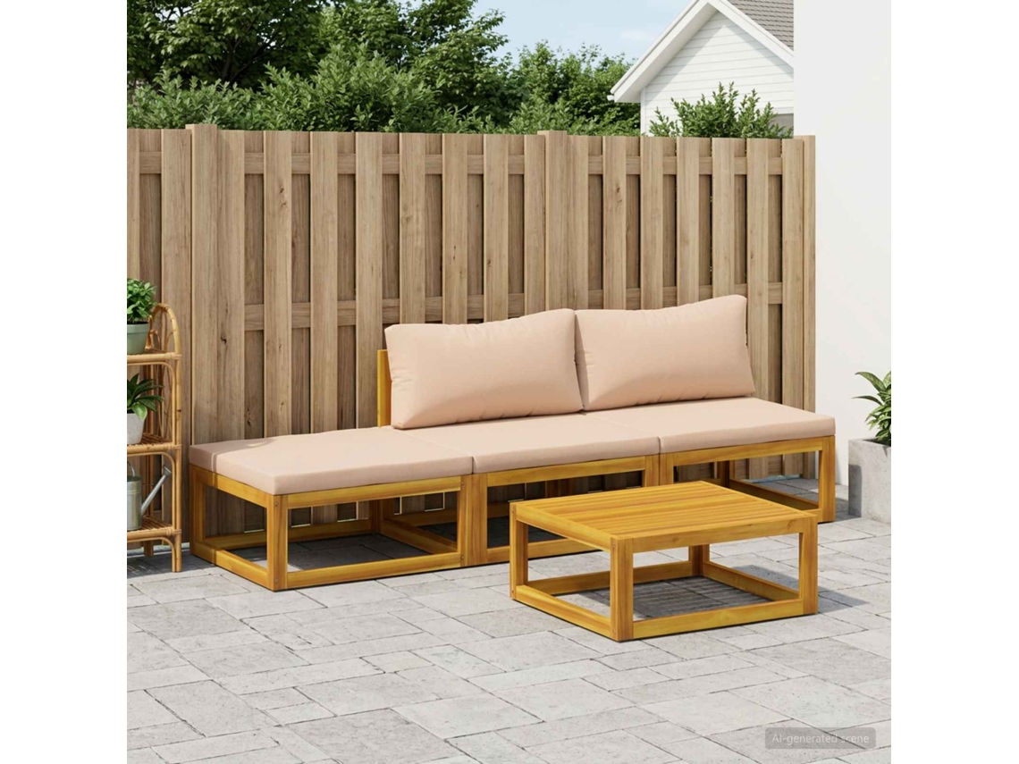 Vidaxl Conjunto De Sofás 4 Unid. Natural Madeira Sólida De Acácia