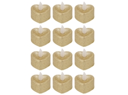 Conjunto de 12 Velas de Led em Formato de Coração com Detalhes em Pó Dourado CHABERLU