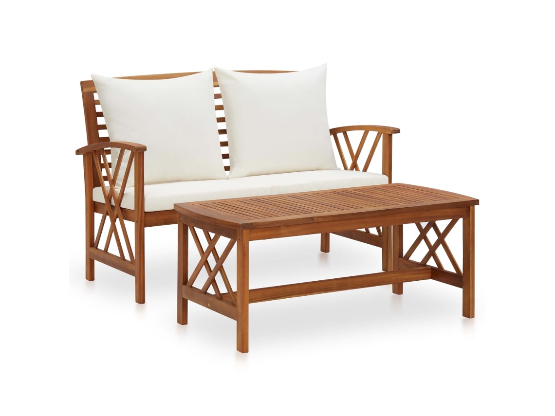 Conjunto Lounge Jardim 2 Pcs C/ Almofadões Acácia Maciça Dkd Home Decor