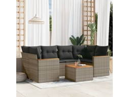 Vidaxl 7 Pcs Conjunto Sofás P/ Jardim C/ Almofadões Vime Pe Cinzento