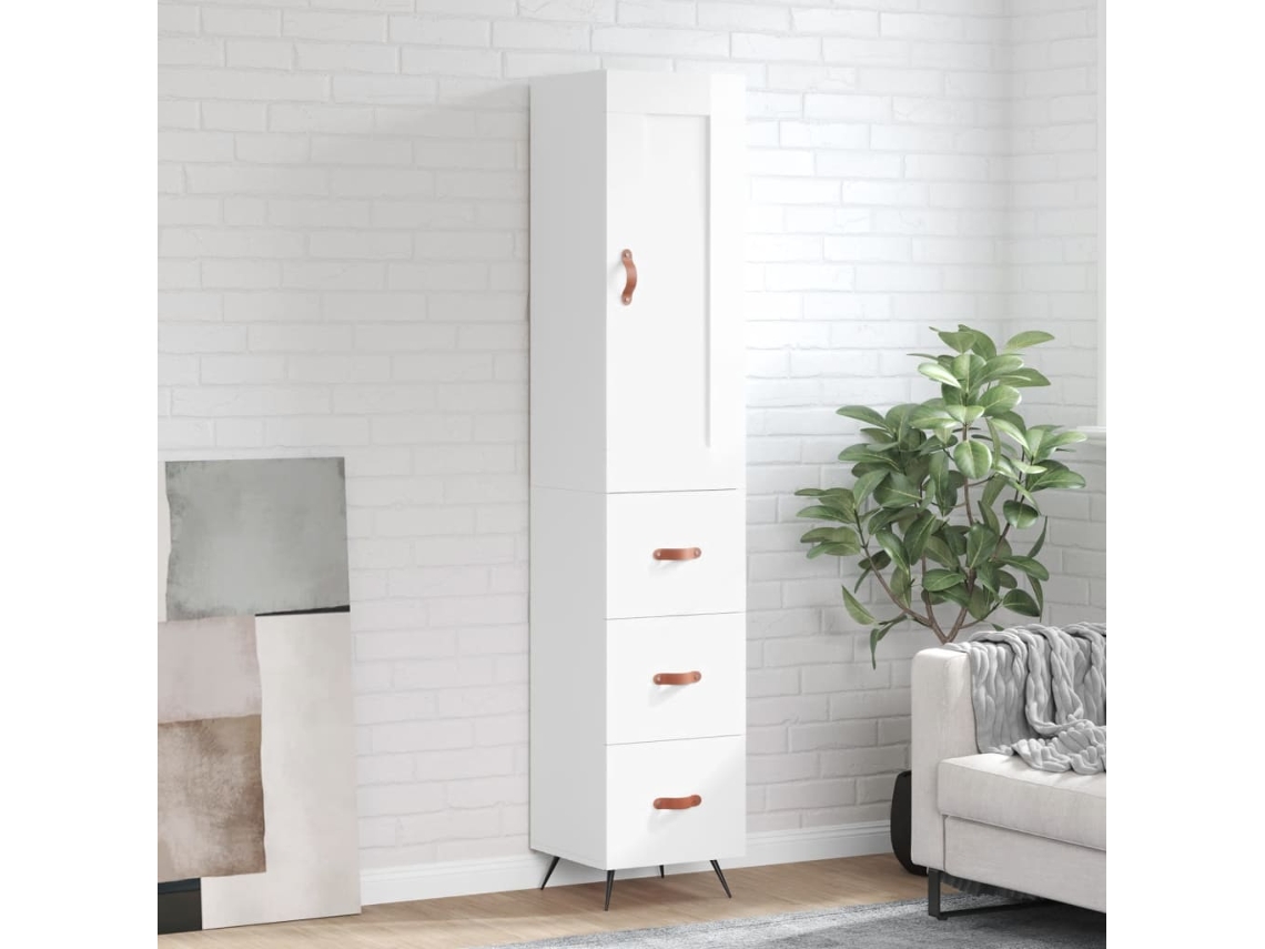 Armario alto 34,5x34x180 cm Madera procesada Blanco brillante