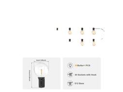 Luz De Cordão Led Solar, 8 Modos, Impermeável Ip65, 18m 31 Lâmpadas G40 Oem