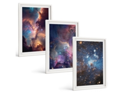 Quadros Decorativos Para Parede Paisagens Estelares Cósmicas Moldura Branca Pinturas De Quarto Espelharte (3 Piezas De 40x60 Cm)