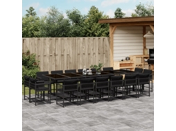 17 Pcs Conjunto De Jantar P/ Jardim C/ Almofadões Vime Pe Preto Dkd Home Decor